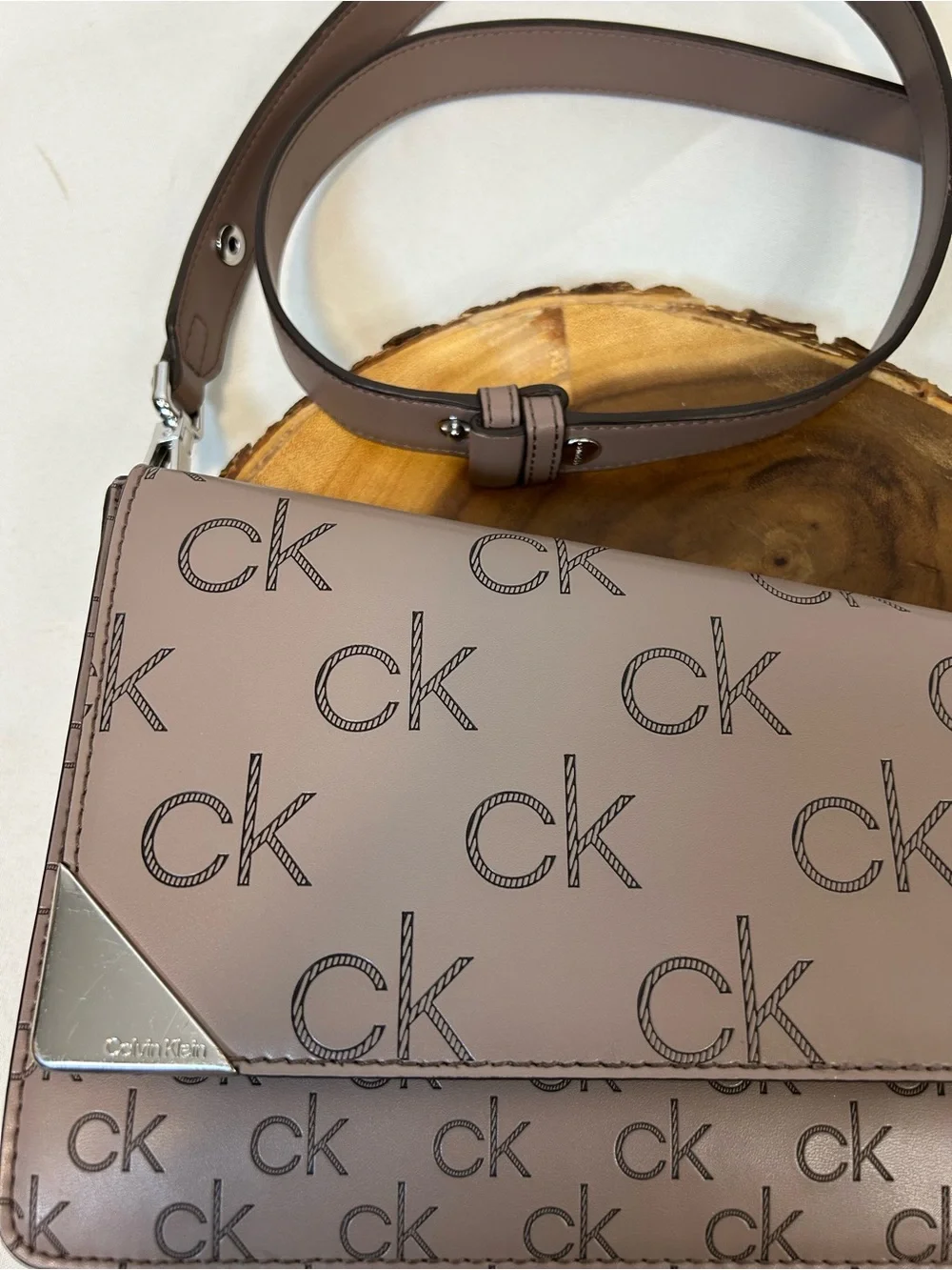 Calvin Klein Signature‎ Embossed Asymmetric Triple Compartment Shoulder Bag